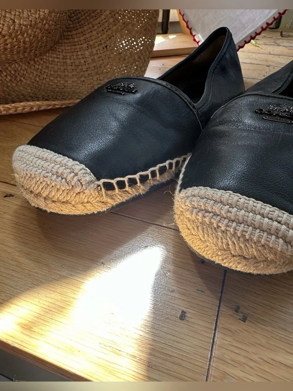 COACH Rhodelle Leather Espadrilles Slip On Sandals Black Women’s US Size 9.5